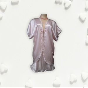 Vintage Pink Satin Nightgown Peignoir Set Lacy S